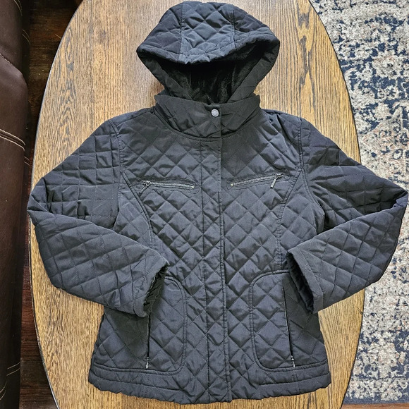 Calvin Klein Quilted Diamond Pattern Faux Fur Black Jacket Size Women's Small - Picture 3 of 14